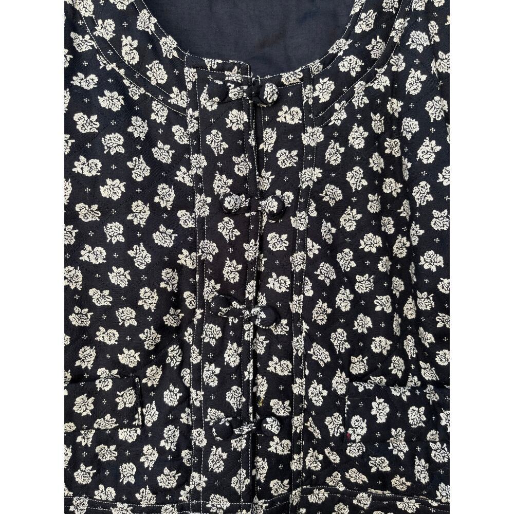 Vintage Floral Crop Jacket Womens Small Black White Cotton Boho Cottagecore - Picture 4 of 10